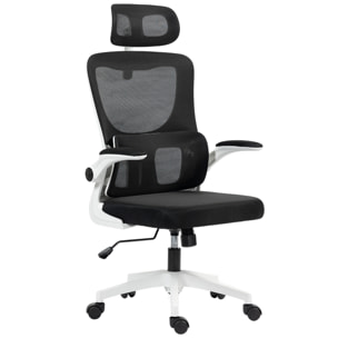 Fauteuil de bureau ergonomique réglable - fonction bascule, support lombaires, tétière ajustable - blanc noir