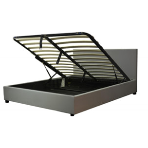 Lit coffre sommier relevable gris | Modele Colisee Simili Cuir | Grande capacite de stockage