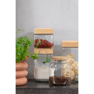 J-Line pot de conservation Tom - verre/bambou - transparent/naturel - small