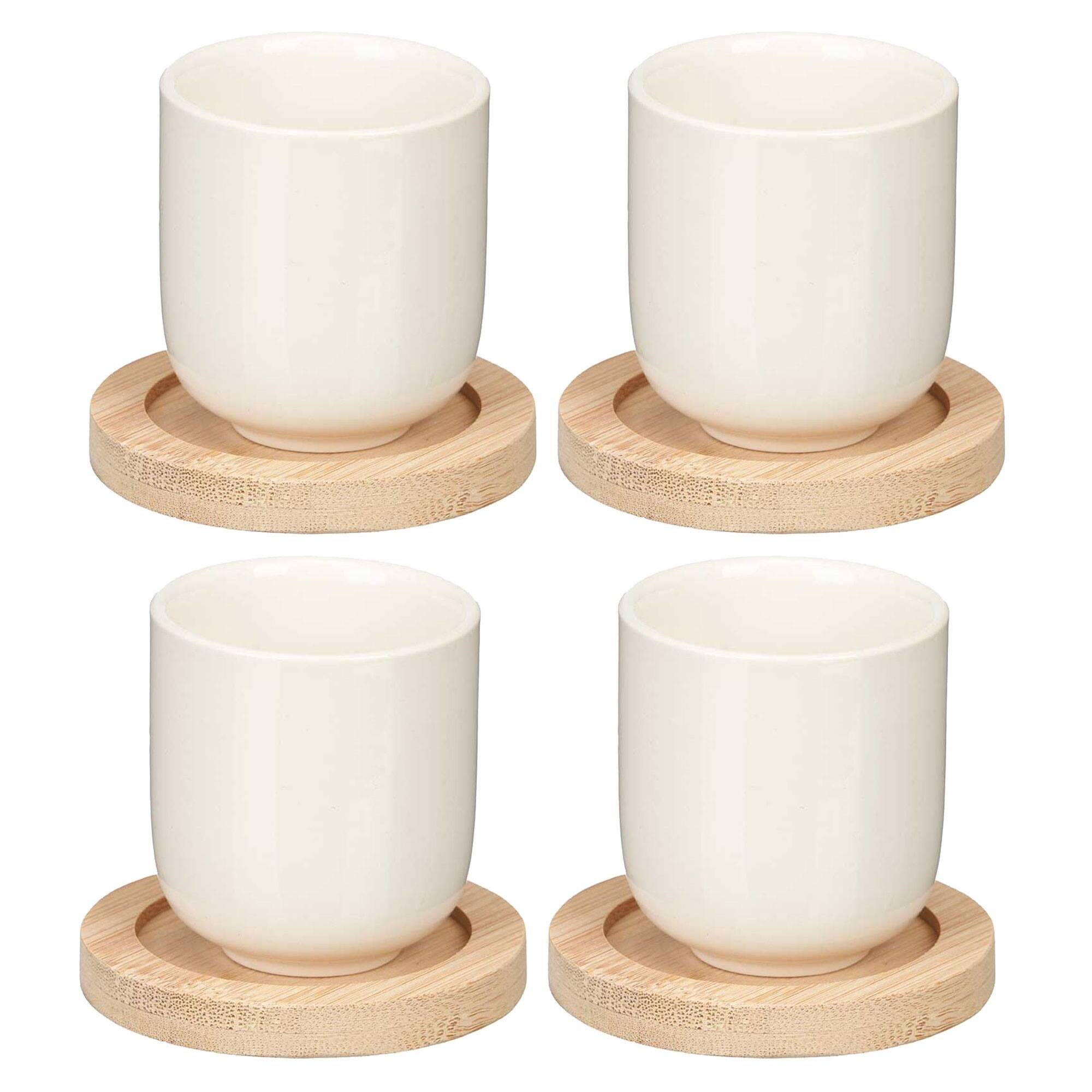 Set 4 vasos cafe ceramica blanca posavas colección kinvara