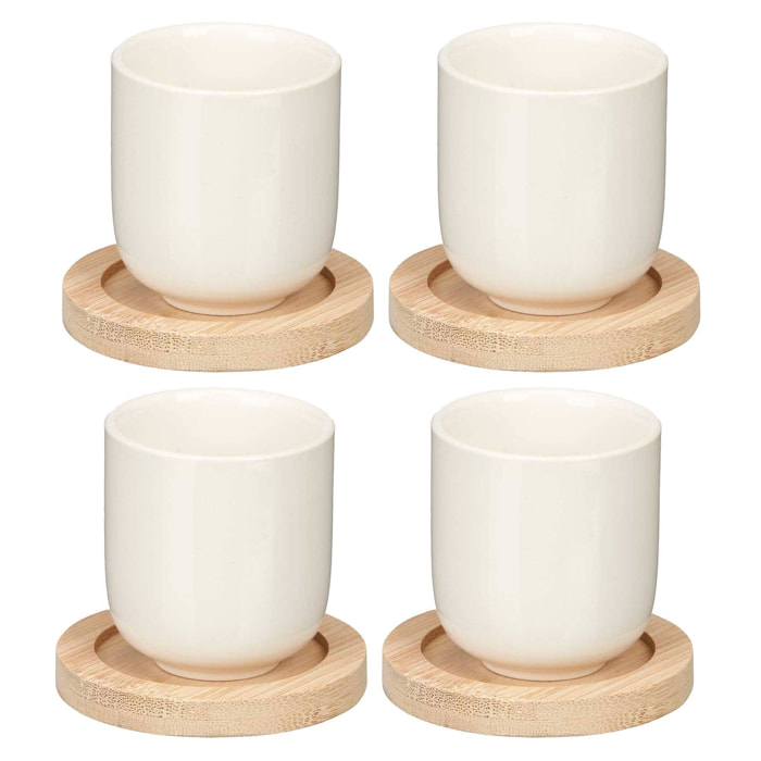 Set 4 vasos cafe ceramica blanca posavas colección kinvara