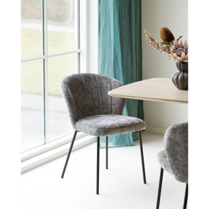 Set 2 sedie da pranzo Roanne in tessuto grigio gambe nere