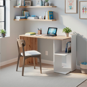 Scrivania Moderna Reversibile Con Vani Laterali A Giorno Mobile Desk Per PC Studio Home Office Struttura Resistente 100 x 52 x 78 Cm Bianco E Rovere