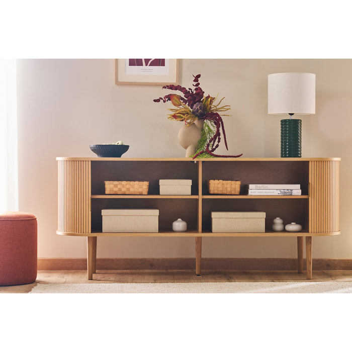 Buffet vintage bois clair chêne avec rangements 2 portes coulissantes L180 cm EPIC