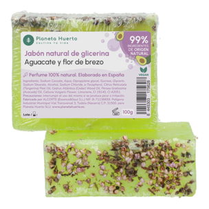 PLANETA HUERTO | Jabón Natural de Glicerina con Aguacate y Flor de Brezo 100 g | Hidratante y Suavizante | Piel Radiante