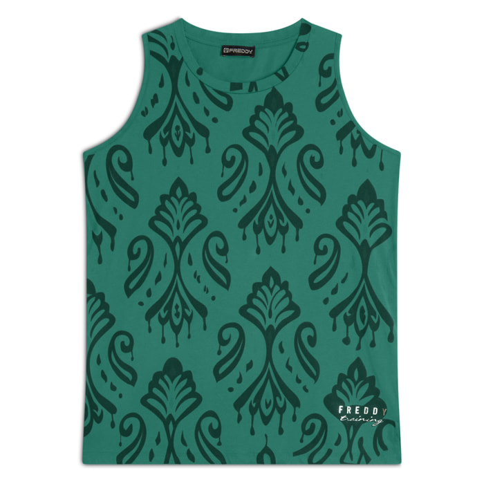 Canotta floreale svasata in jersey leggero