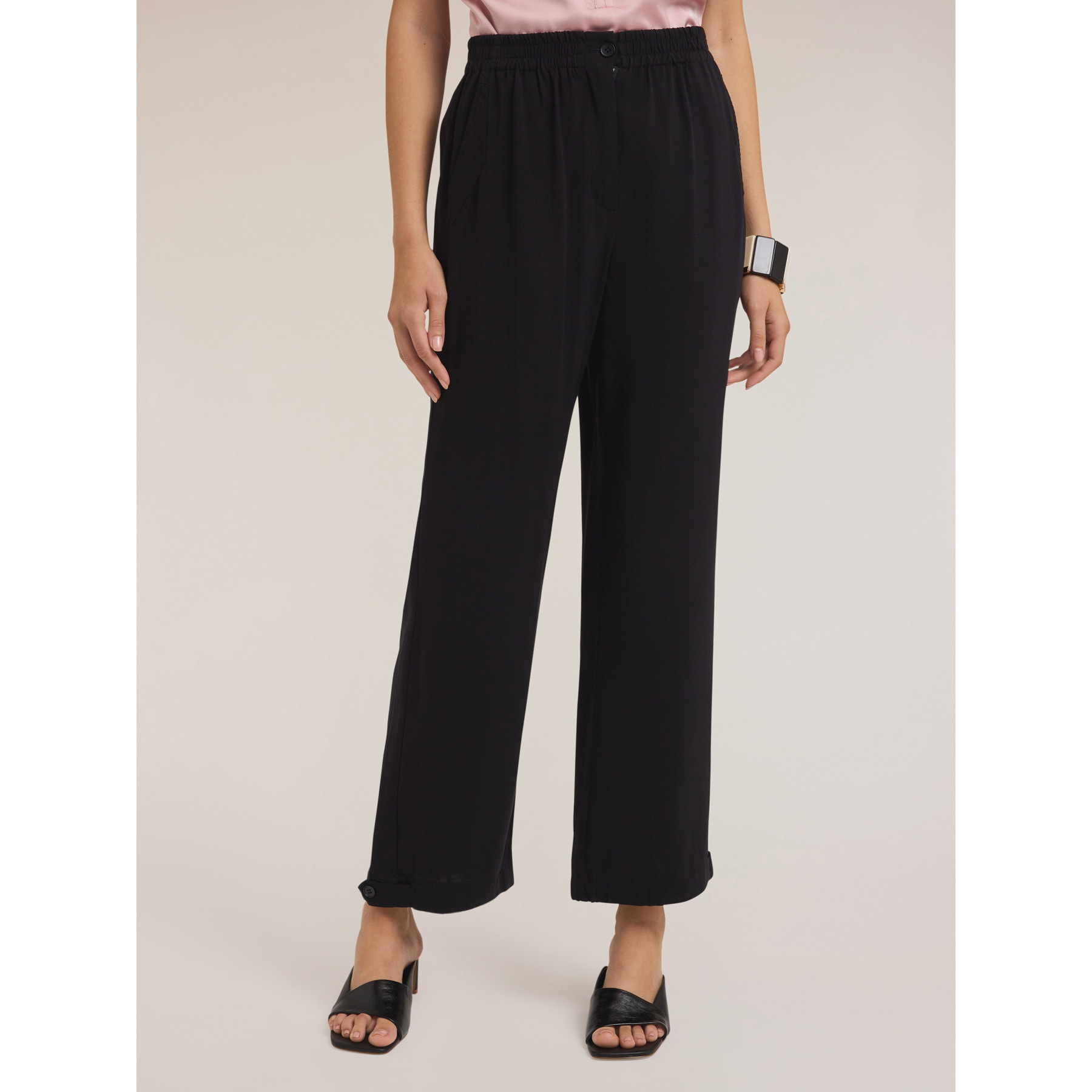 Motivi - Pantalones fluidos con bajo ajustable - Negro