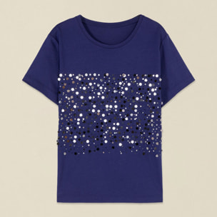 Oltre - T-shirt con paillettes - Blu