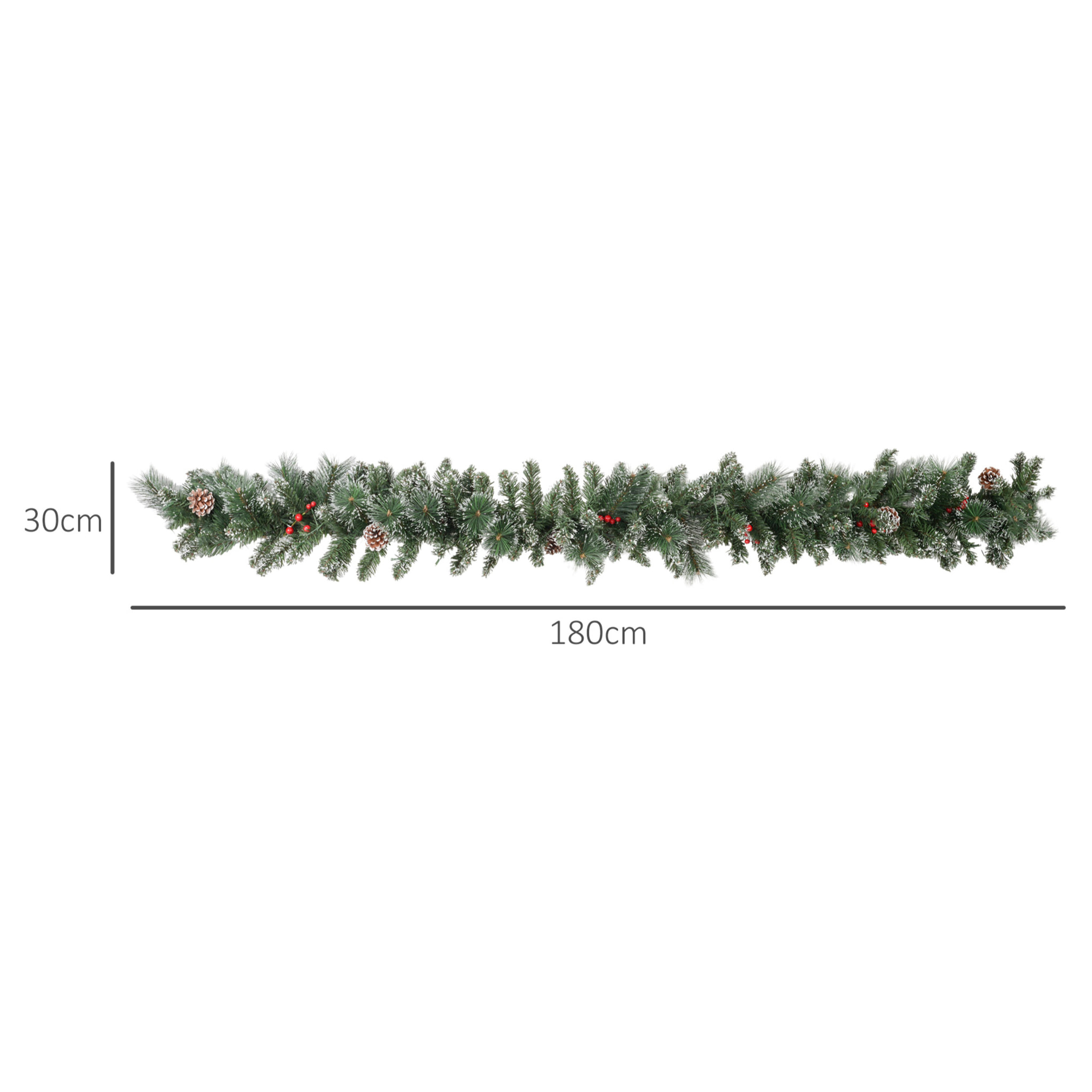 Guirlande de Noël artificielle LED 180 cm - pommes de pin, baies rouges, 50 LED blanc - vert