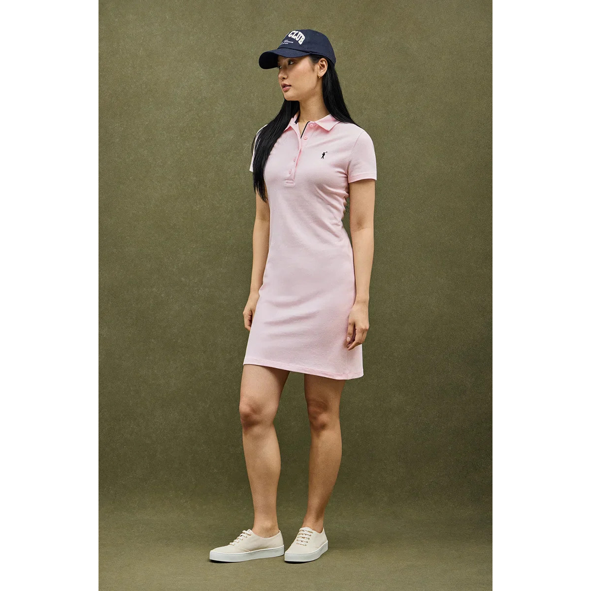 Vestido corto rosa de manga corta con cuello polo y logo Rigby Go