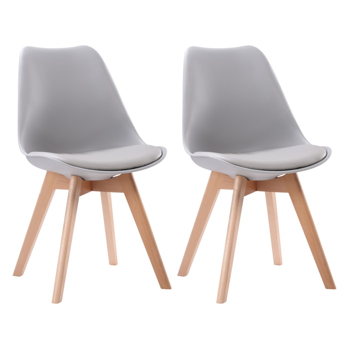 Lot de 2 chaises scandinaves NORA grises avec coussin