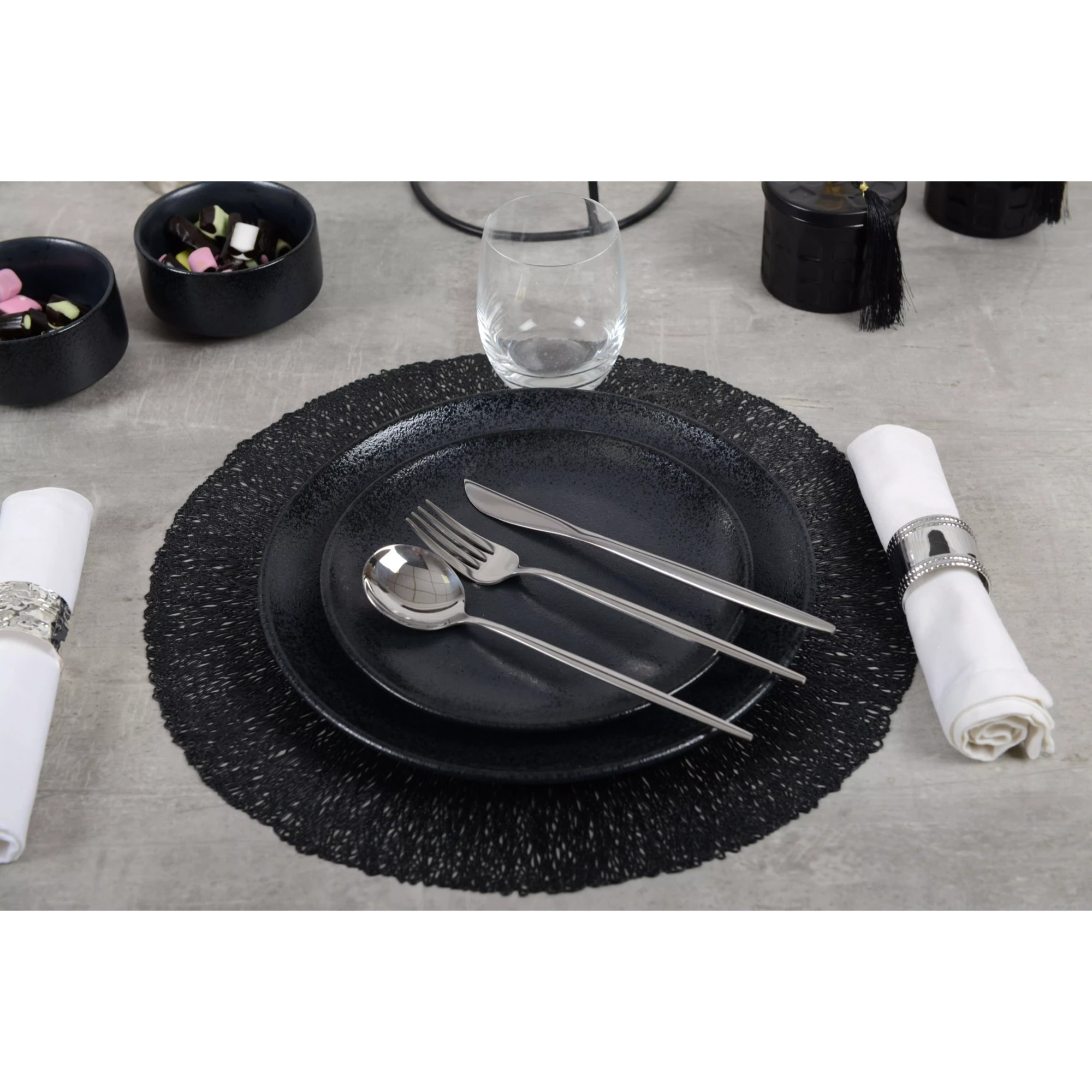 Lot de 6 Assiette plate noire avec éclat 27cm