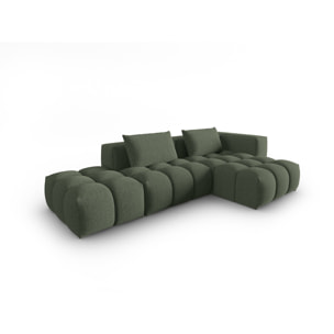 Canapé d'angle droit modulable "Lorella" 4 places en tissu structurel vert olive foncé