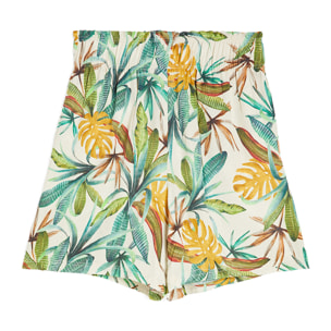 Pantaloncini donna in satin di viscosa a fantasia tropical