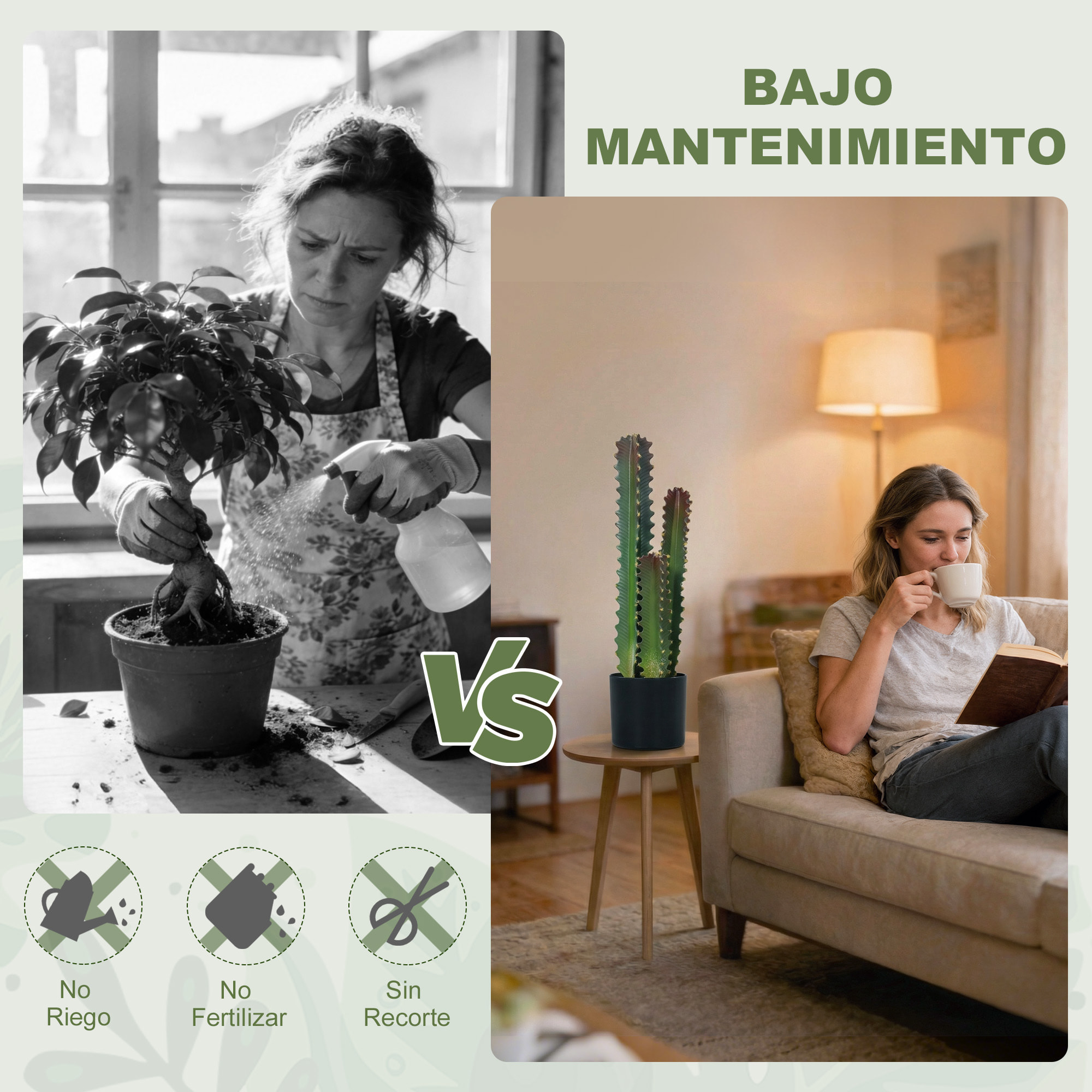Cactus Artificial 66 cm, Planta Artificial Decorativa con Maceta y 3 Hojas, para Decoración del Interior, Hogar, Oficina, Salón, Verde