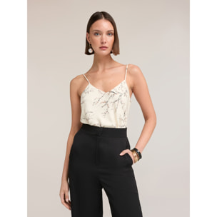 Motivi - Top de raso con estampado de flores - Blanco