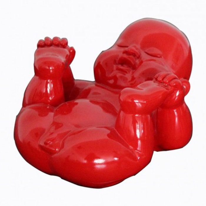 Statuette bouddha laquée rouge H8cm - LUDA