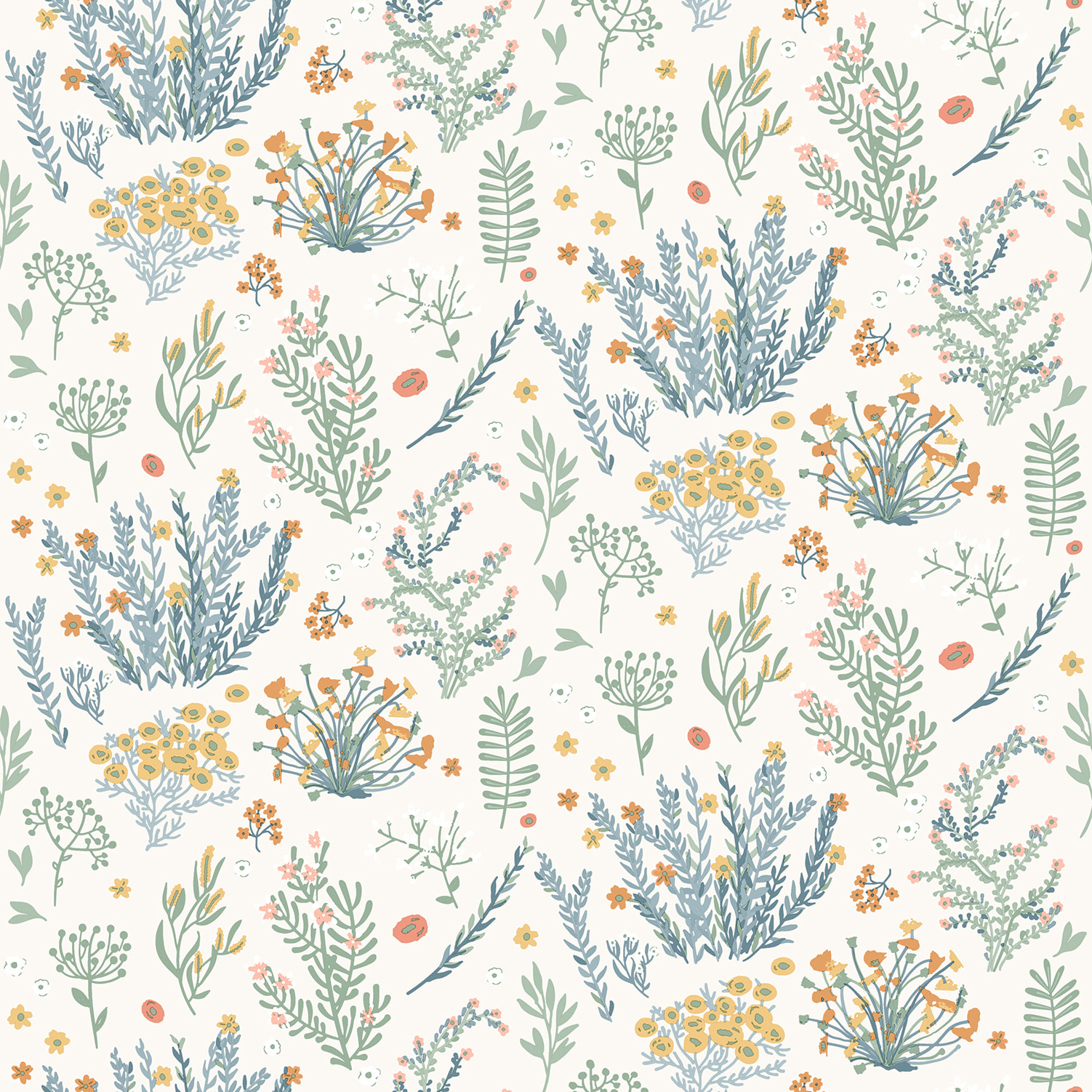 Papier peint enfant herbier fleurs sauvages pastel