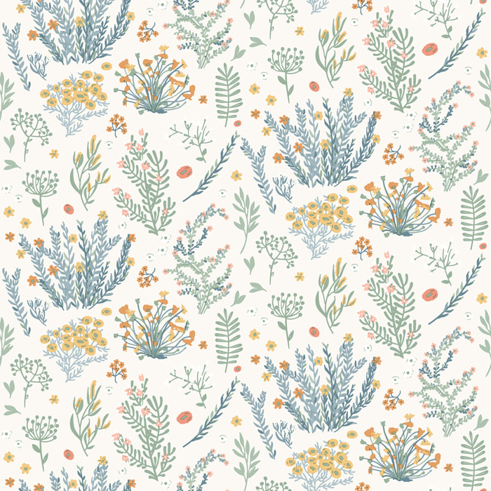 Papier peint enfant herbier fleurs sauvages pastel