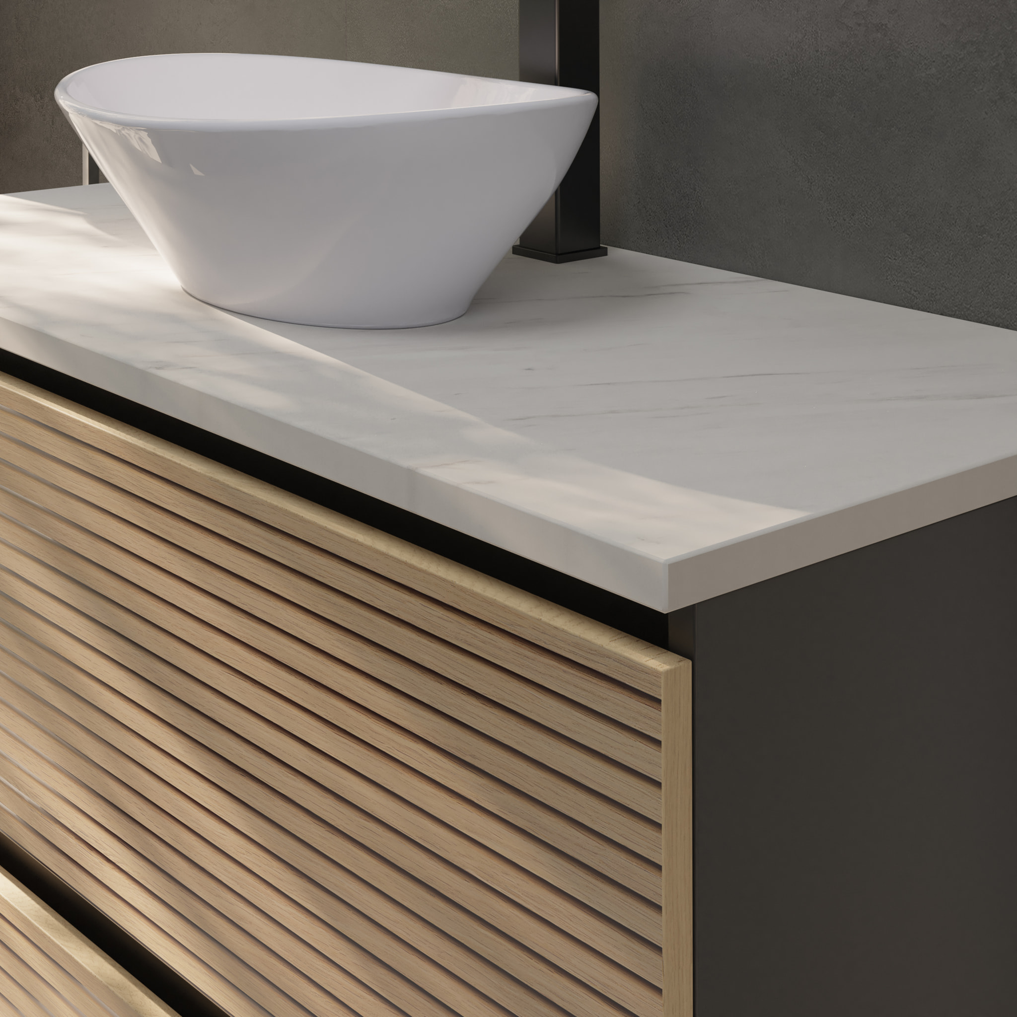 CONJUNTO DE BAÑO YINU | 100 CM NEGRO - SOLOMON | DOS CAJONES | LAVABO SOBRE ENCIMERA | NO INCLUYE ESPEJO | ALDAY