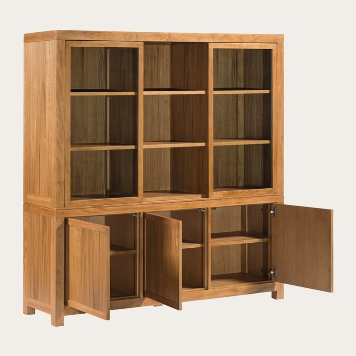 Vitrine Hindi -plaque en bois d'acacia et bois massif de mindi-couleur nogal 177 x 180 x 45 cm