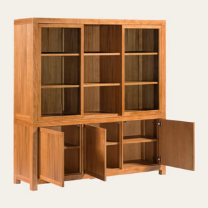 Vitrine Hindi -plaque en bois d'acacia et bois massif de mindi-couleur nogal 177 x 180 x 45 cm