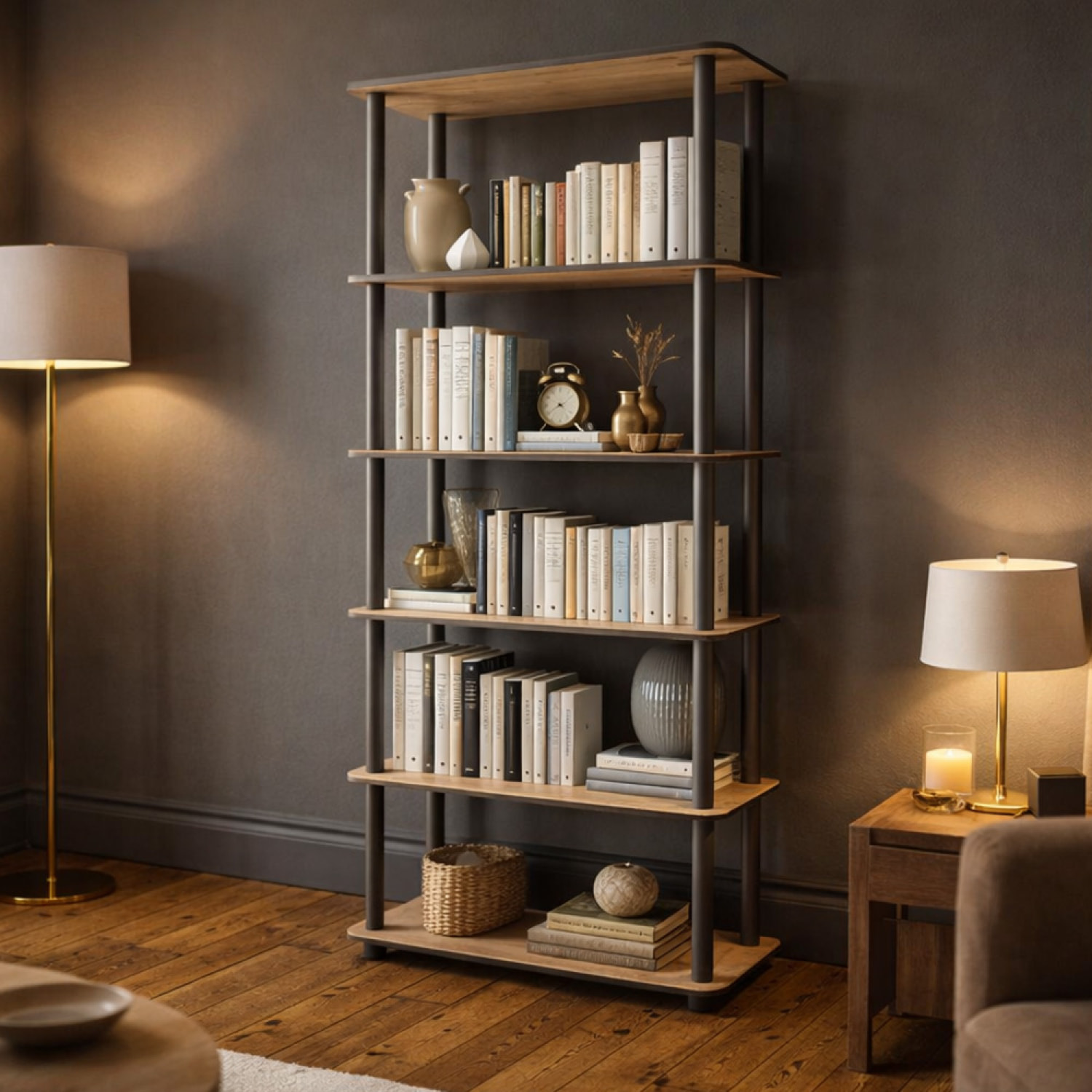 MAEVA Étagère contemporaine effet chêne - 6 niveaux