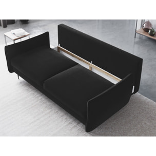 Canapé convertible avec coffre de rangement "Vermont" 3 places en velours noir