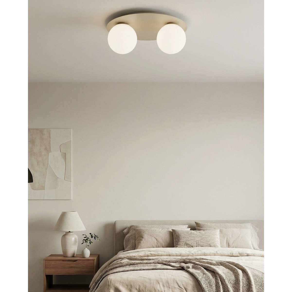Lampada a sospensione Solar in acciaio beige e vetro opalino