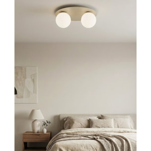 Lampada a sospensione Solar in acciaio beige e vetro opalino