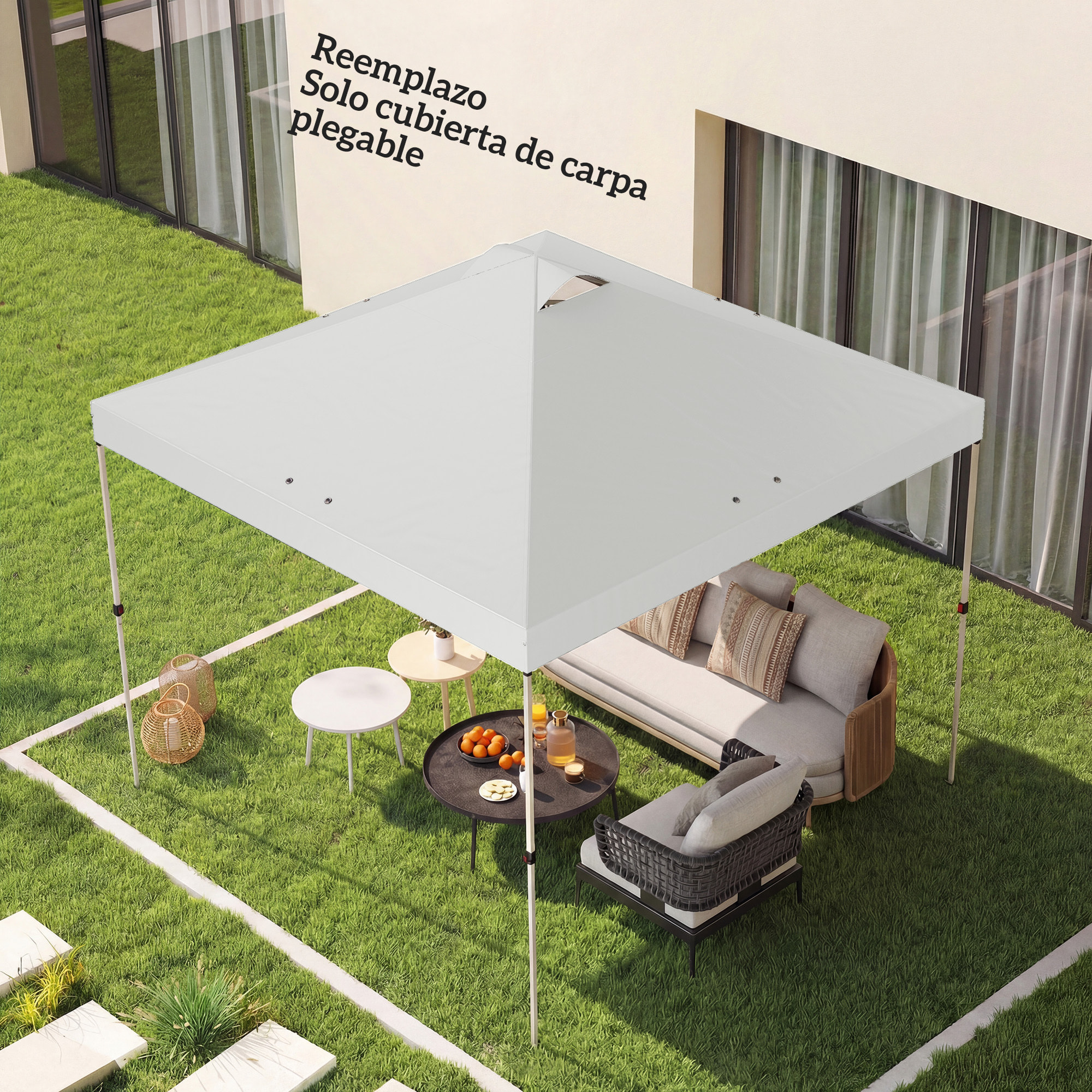 Toldo de Pérgola de Recambio 3x3 m Techo de Repuesto para Carpa Plegable de Jardín de Tela Oxford 210D con 8 Orificios de Drenaje y Doble Ventilación Protección UV 50+ SOLO TOLDO Blanco