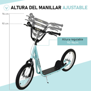 Patinete para Niños +5 Años, Patinete Infantil de 2 Ruedas, con Manillar Ajustable en Altura, 2 Neumáticos de Caucho Inflable, Doble Freno, Carga 100 kg, 139x58x90-96 cm, Azul Claro