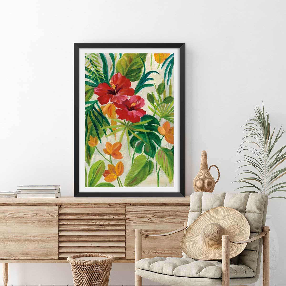 Poster Jardin tropical Affiche + cadre en bois - Noir