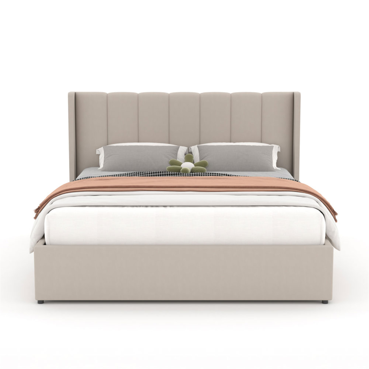 Lit coffre design 160x200cm en velours beige CARSON