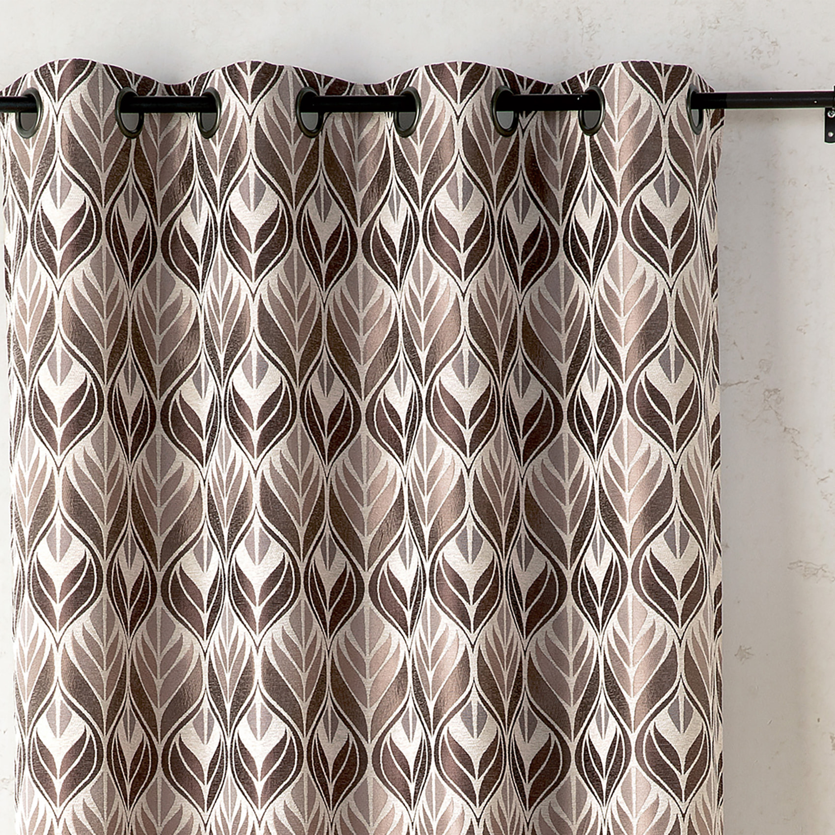 Rideau motif art déco  - Effet velours à oeillets - Taupe