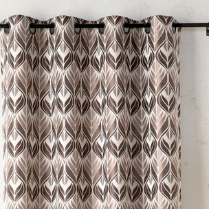 Rideau motif art déco  - Effet velours à oeillets - Taupe