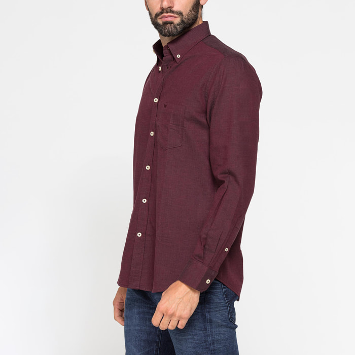 CAMICIA DI FLANELLA TINTA UNITA CON TASCHINO