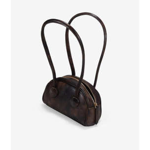 Bolso de hombro marrón con cremallera