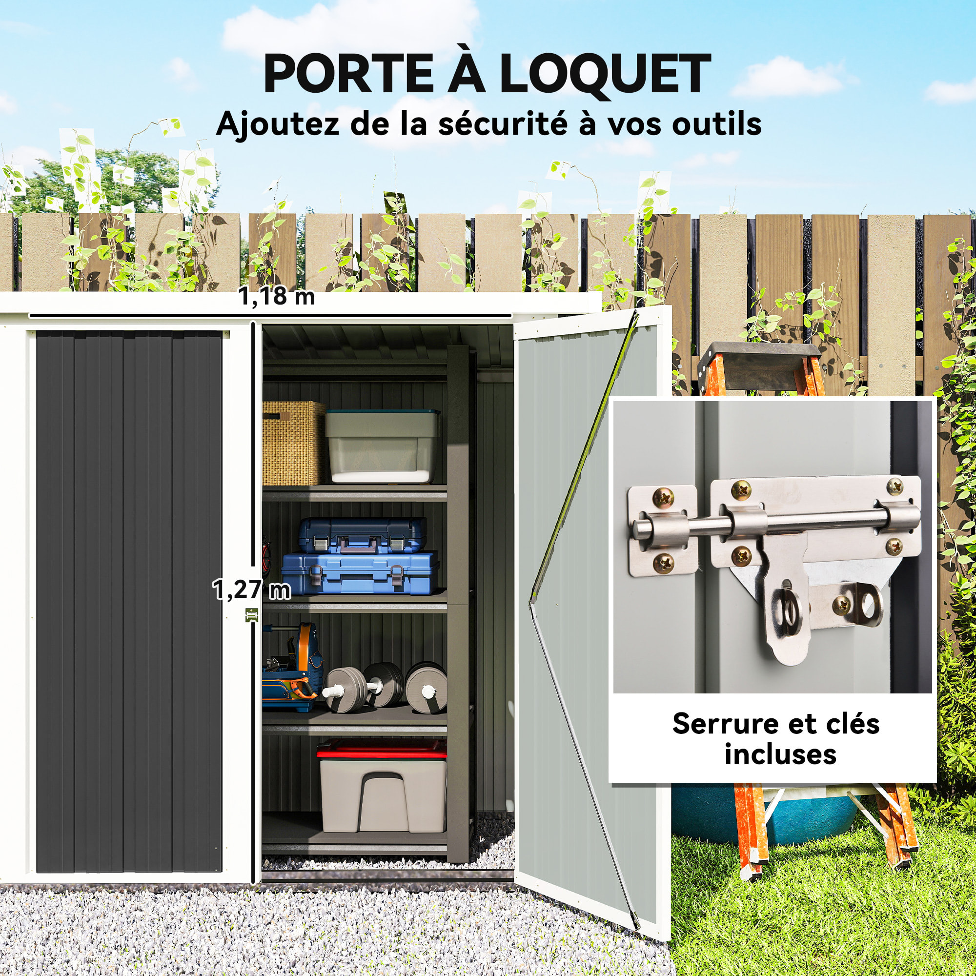 Abri de jardin - remise pour outils - abri vélo - tôle acier noir blanc