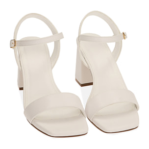 Sandalias blancas minimalistas, tacón de 7,5 cm