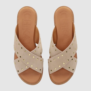 Sandalias de Serraje - Beig - Tacón: Bajo