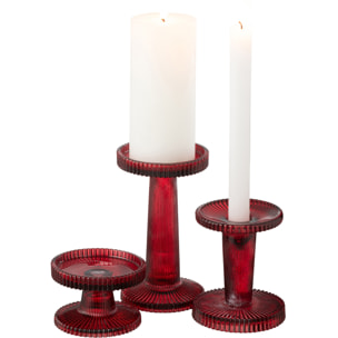 J-Line bougeoir Nelly - verre - rouge - 3 pcs