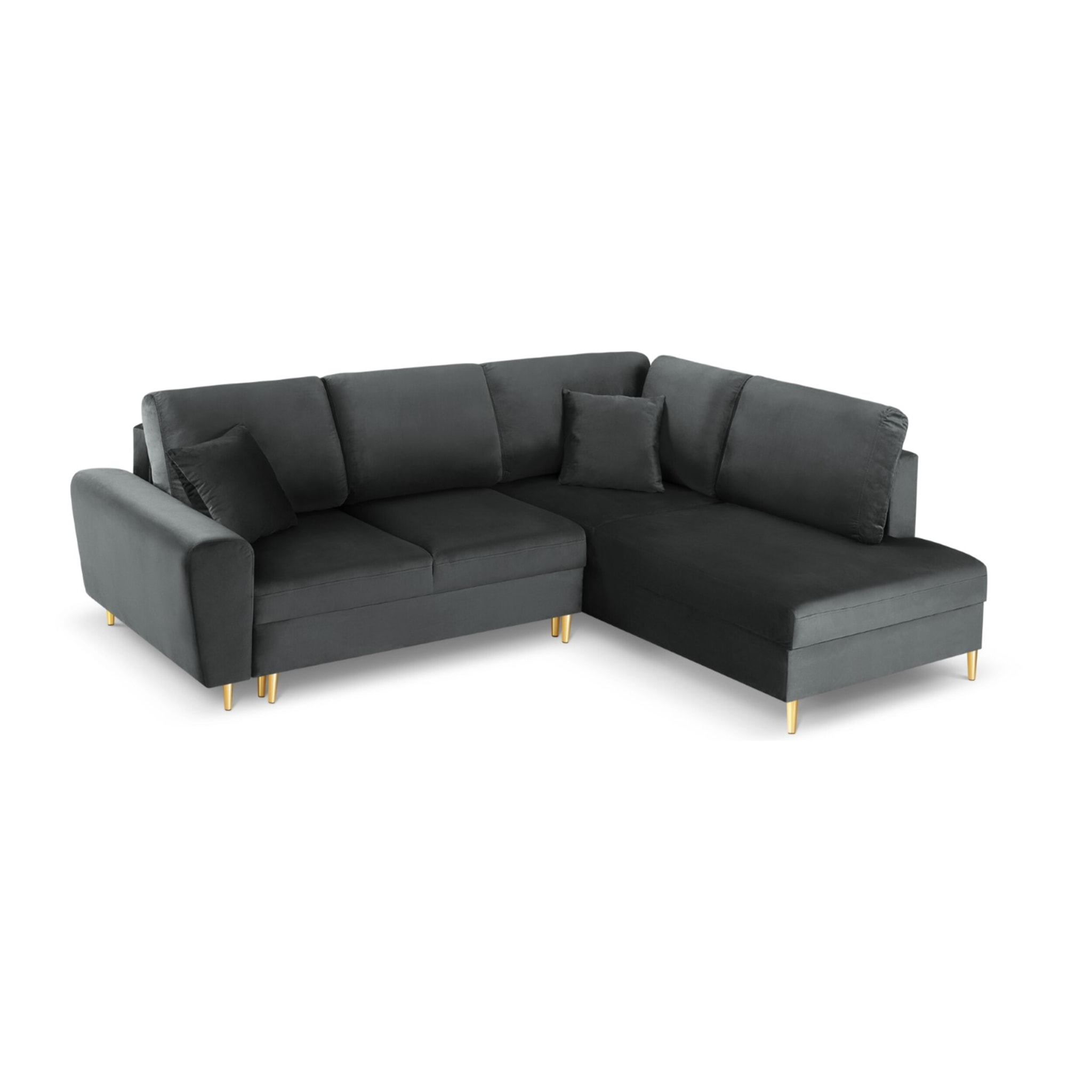 Canapé d'angle droit convertible avec coffre de rangement "Kyoto" 5 places en velours gris foncé