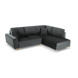 Canapé d'angle droit convertible avec coffre de rangement "Kyoto" 5 places en velours gris foncé