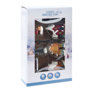 Conjunto de 10 piezas de paisaje navideños con iluminación led