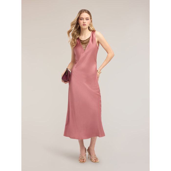 Motivi - Vestito lungo in raso con dettaglio di catenine - Rosa