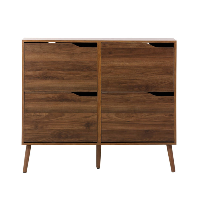 Meuble à chaussures vintage décor bois noyer 4 portes abattantes capacité 16 paires de chaussures - Nepal