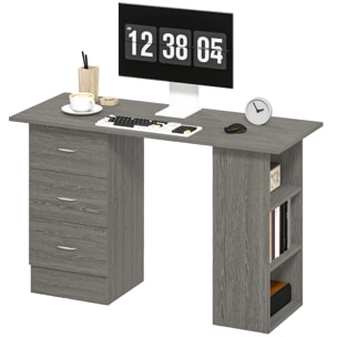 Bureau informatique table multi-fonctions 3 tiroirs 2 étagères dim. 120L x 49l x 72H cm MDF aspect bois gris