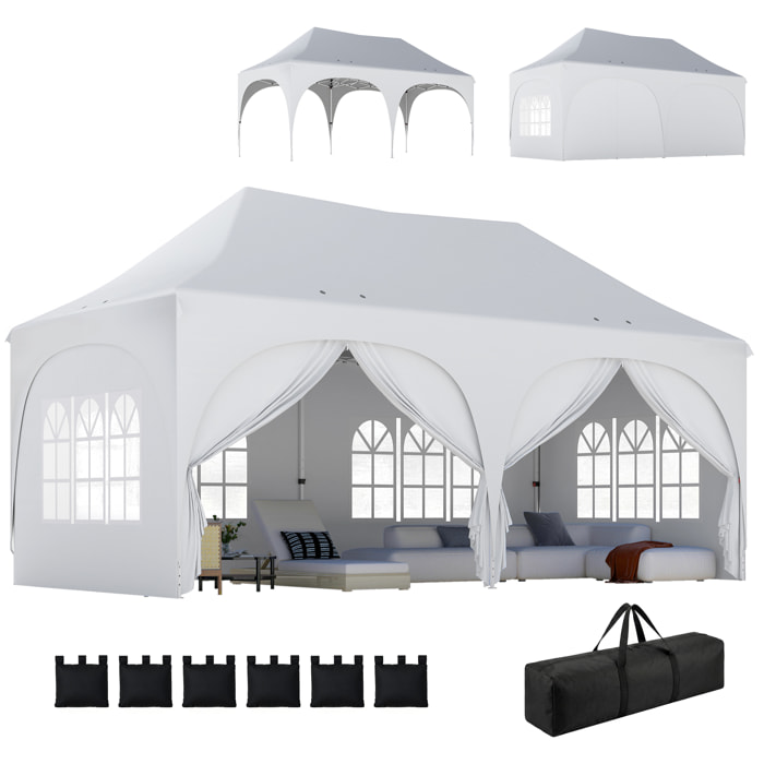 Carpa Plegable 6x3 m, Pop-up, con 6 Laterales Extraíbles, Cenador de Jardín con Altura Ajustable, Ventanas, Bolsa de Transporte, UPF30+, Gazebo para Camping, Fiestas, Exterior, Gris Claro