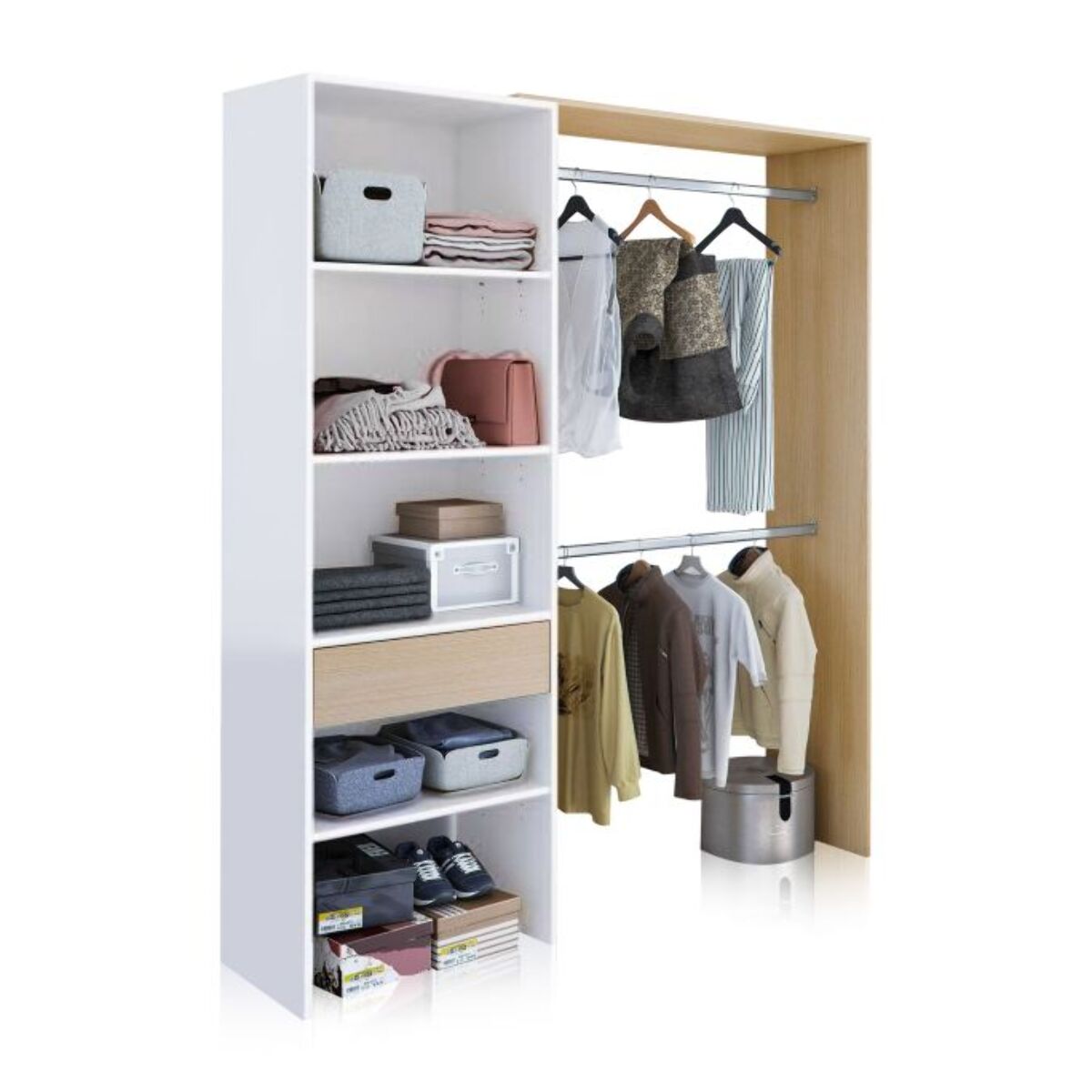 Armario Vestidor Aura Blanco Artik (Blanco Mate) - Roble Canadian